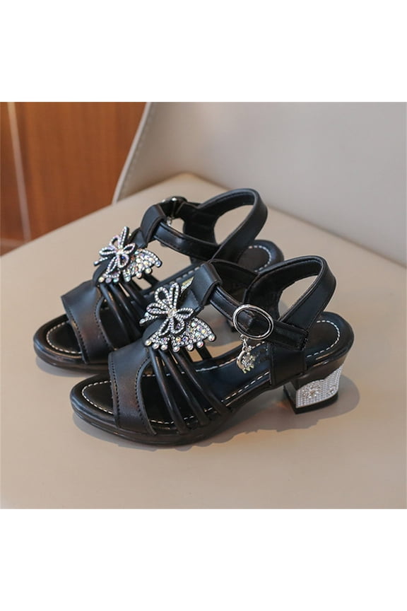 Pointed Toe Rhinestone Bow Sandals with Low Heel for Girls and Teens