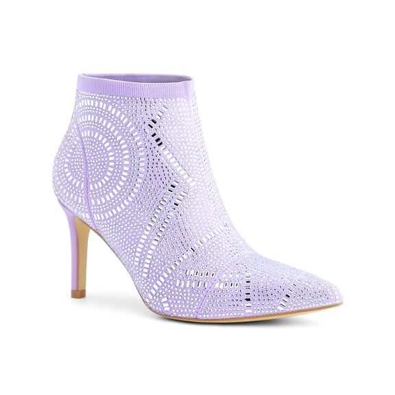BLISSFUL STEP Women's Ankle Boots Rhinestone Stiletto Heel Pointed Toe Elastic Booties  Light Purple 6