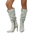 thumbnail image 1 of Pointed Toe Stiletto Heels Women Slouchy Denim Fashion Studded Knee High Boots Sexy Winter Dress Pull on Wide Calf Long Boots, 1 of 4