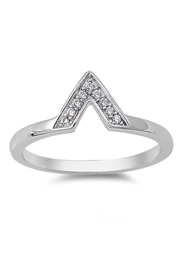 Pointed V Chevron White Cubic Zirconia Ring .925 Sterling Silver Band Jewelry Female Male Size 4