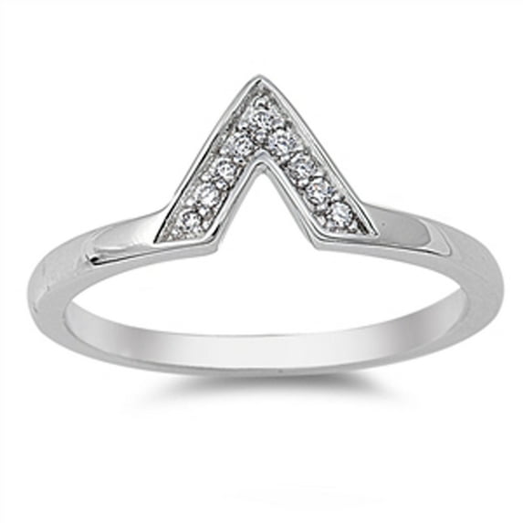 Pointed V Chevron White Cubic Zirconia Ring .925 Sterling Silver Band Jewelry Female Male Size 5