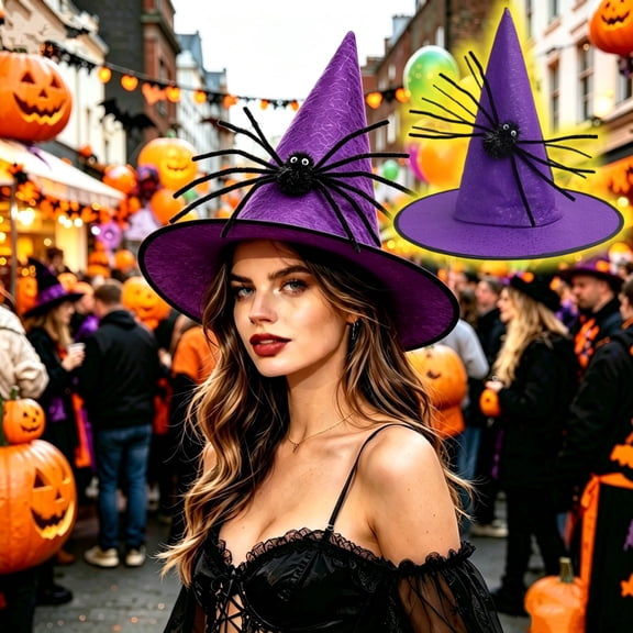 Pointed Wizard Hat - Non Woven Fabric Witch Hat for Halloween Party Dress Up (Purple)