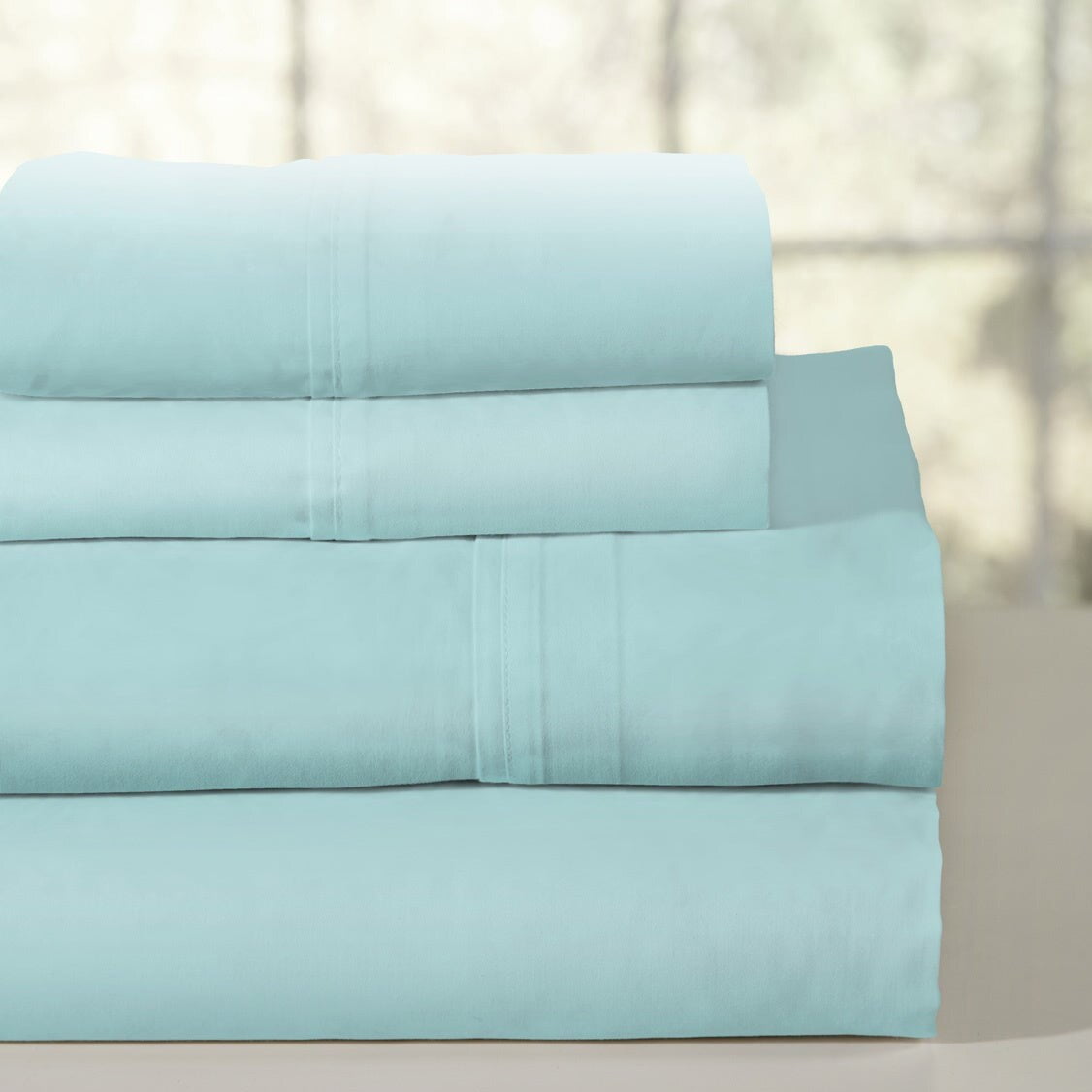 Pointehaven 100 Combed Cotton Percale Crisp Breathable Sheet Set Aqua