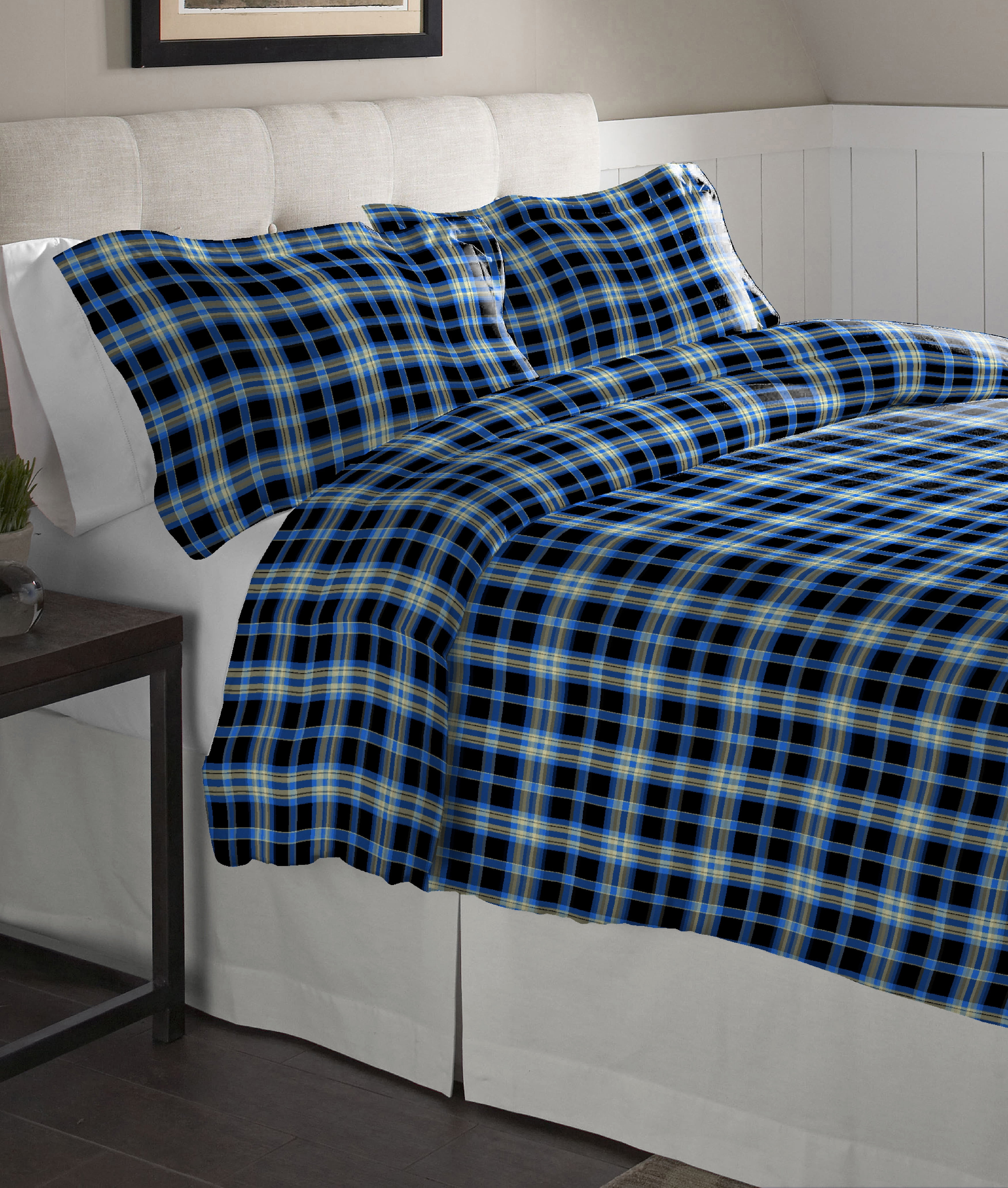 Full/Queen Black and Blue Cotton Reversible Duvet Set