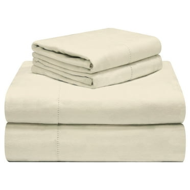 Pointehaven 190 GSM 100% Cotton Ivory Solid Flannel Deep Pocket 4 pc Sheet Set, California King