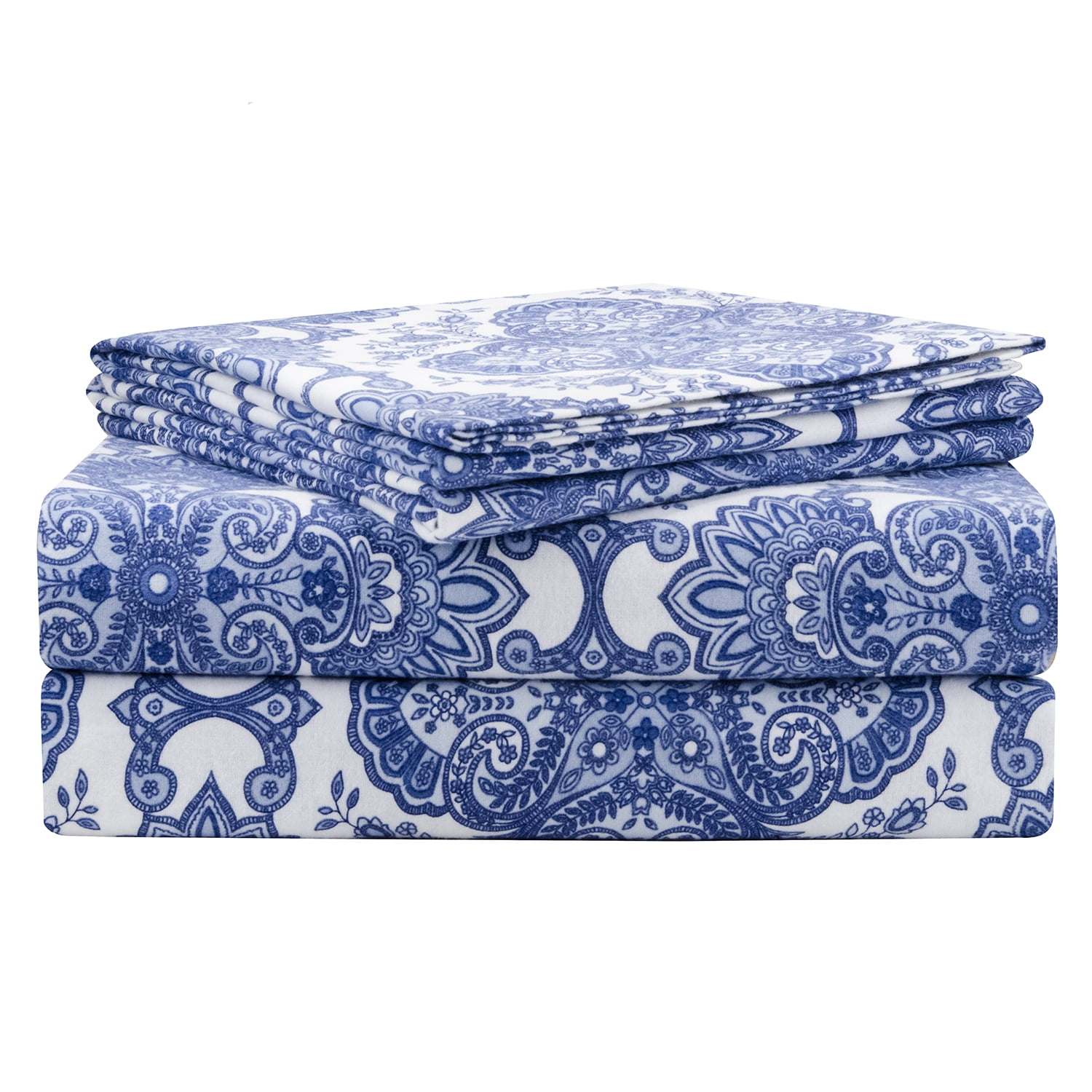 Queen Alpine Blue Cotton Flannel Deep Pocket Sheet Set