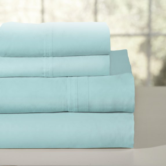 Pointehaven 200 Thread Count Combed Cotton Percale Aqua 4 pc Sheet Set, Full