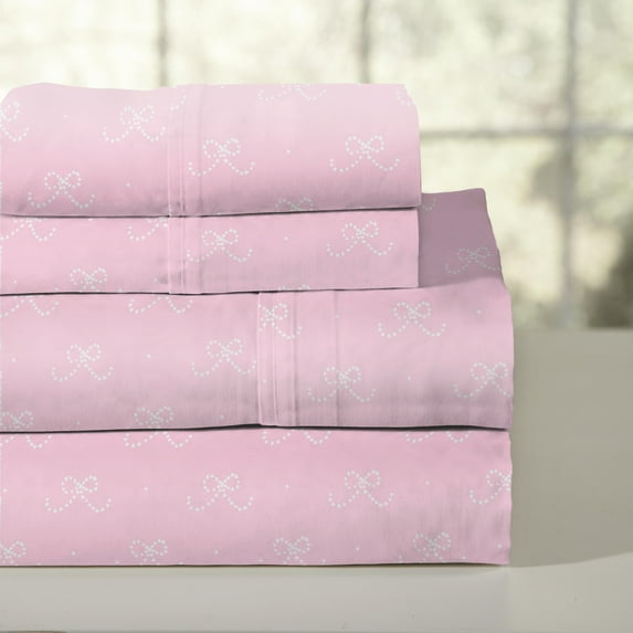 Pointehaven 200 Thread Count Combed Cotton Percale Ballerina Bows 3 pc Sheet Set, Twin Extra Long