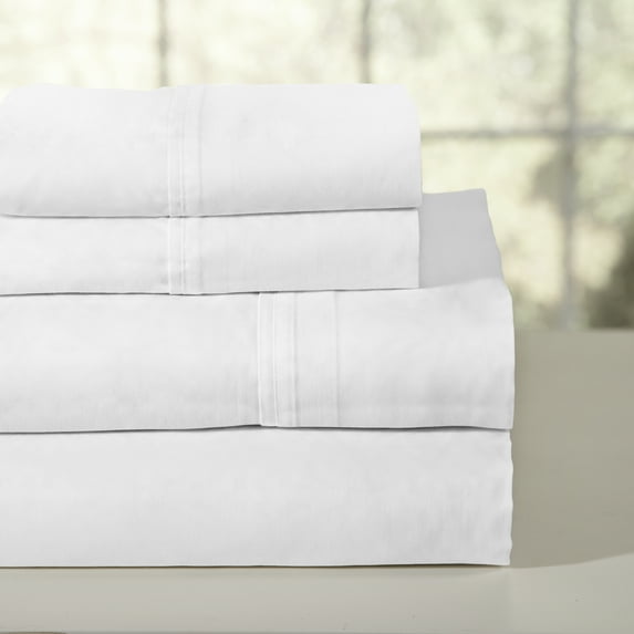 Pointehaven 200 Thread Count Combed Cotton Percale White 4 pc Sheet Set, Queen
