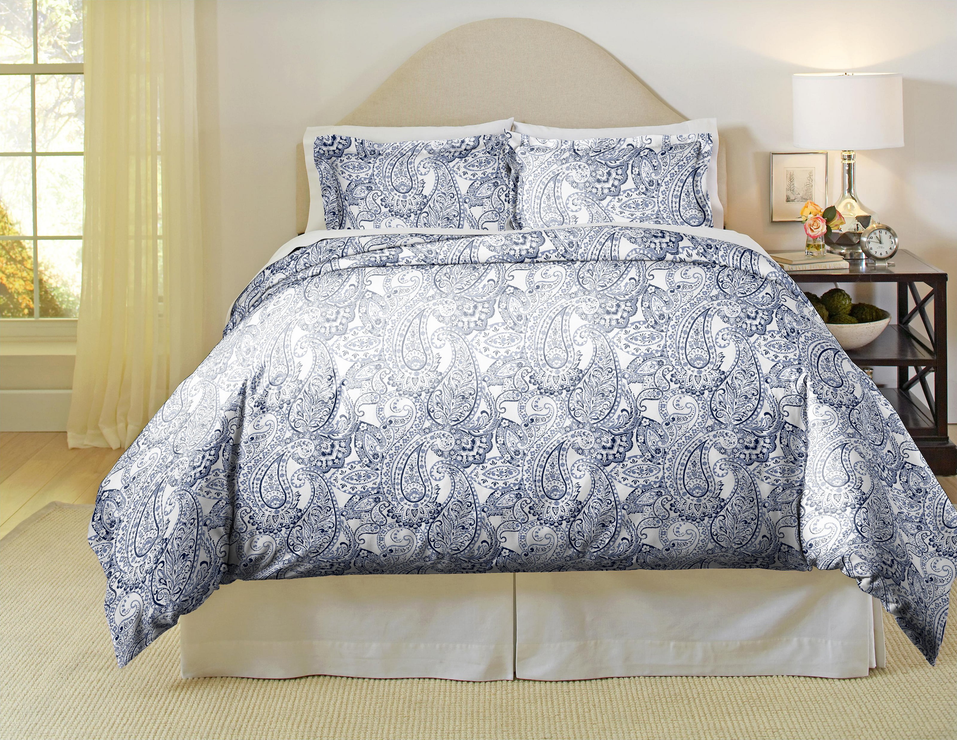 Boho Paisley Blue Cotton Full/Queen Duvet Cover Set