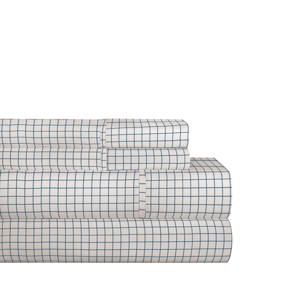 Pointehaven 200TC Cotton Percale Prints and Solids Bed Sheet Set Checkerboard Full Check Nautical & Coastal, Casual
