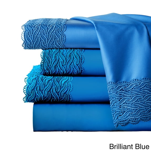 Porch & Den Gerda Deep Pocket Over-sized Cotton Lace Bed Sheet Set Brilliant Blue California King Deep Pocket,Extra Deep Pocket Casual,Modern &