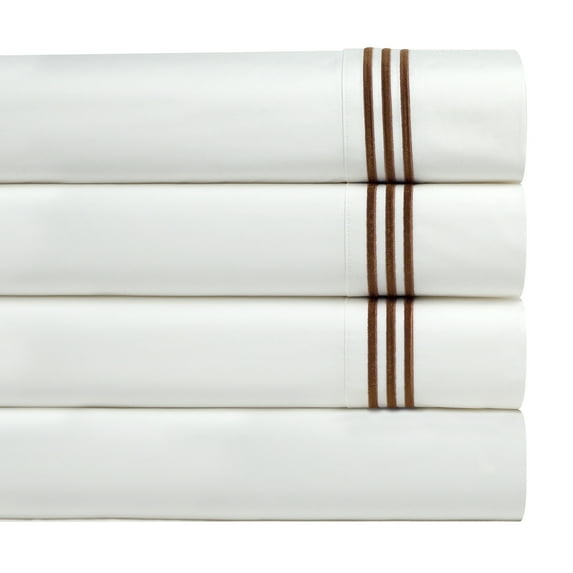 Pointehaven 300 Thread Count Long Staple Cotton Percale Champagne Embroidered Oversized 4 pc Sheet Set, King