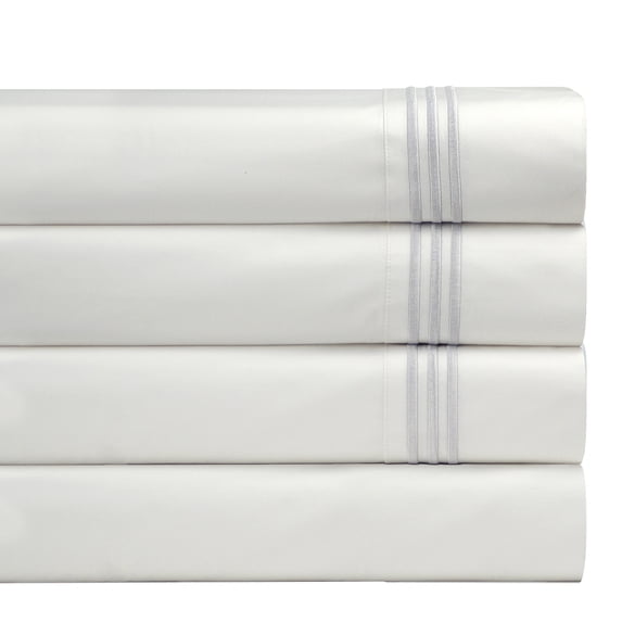 Pointehaven 300 Thread Count Long Staple Cotton Percale White Embroidered Oversized 4 pc Sheet Set, California King