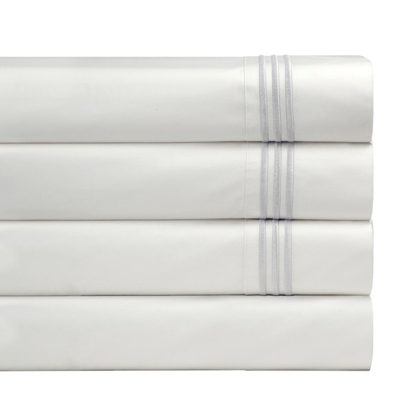Pointehaven 300 Thread Count Long Staple Cotton Percale White Embroidered Oversized 4 pc Sheet Set, King