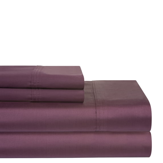 Pointehaven 400 Thread Count Deep Pocket Long Staple Cotton Plum 3 pc Sheet Set, Twin