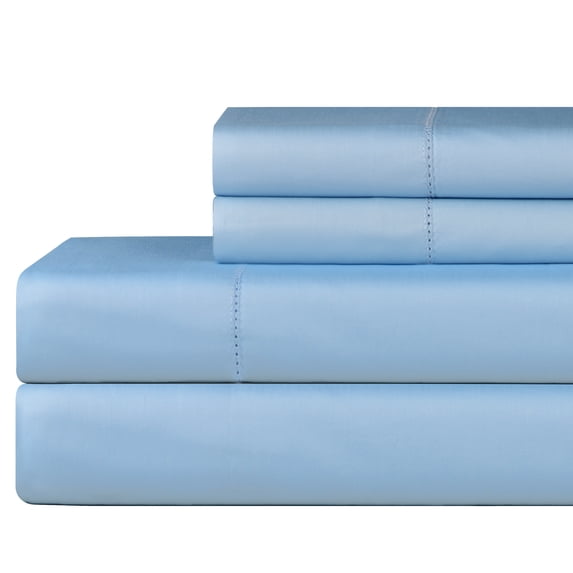 Pointehaven 610 Thread Count 100% Long Staple Cotton Hem Stitch Spa Blue 4 pc Sheet Set, King