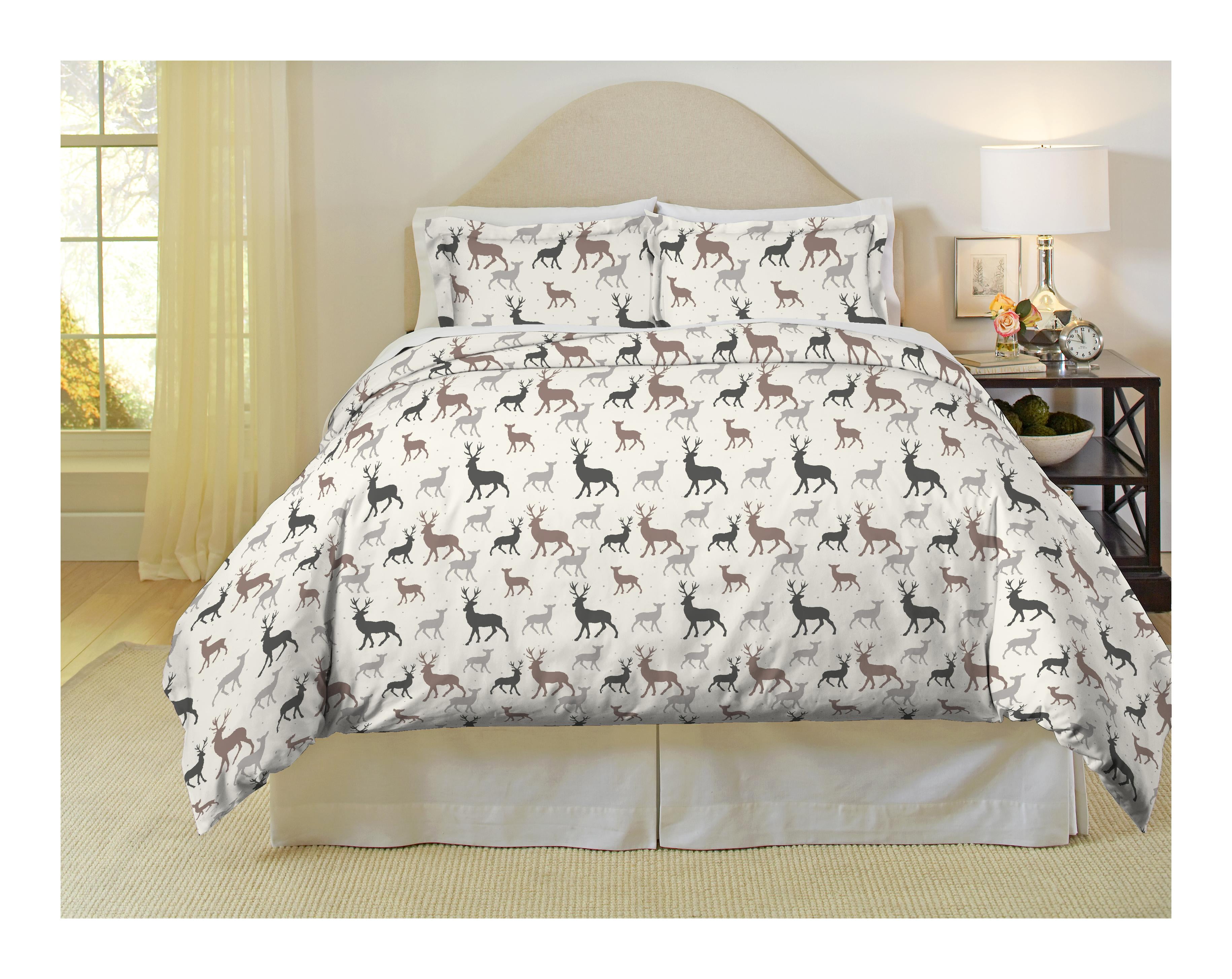 Gray and White Cotton Flannel Full/Queen Duvet Cover Set