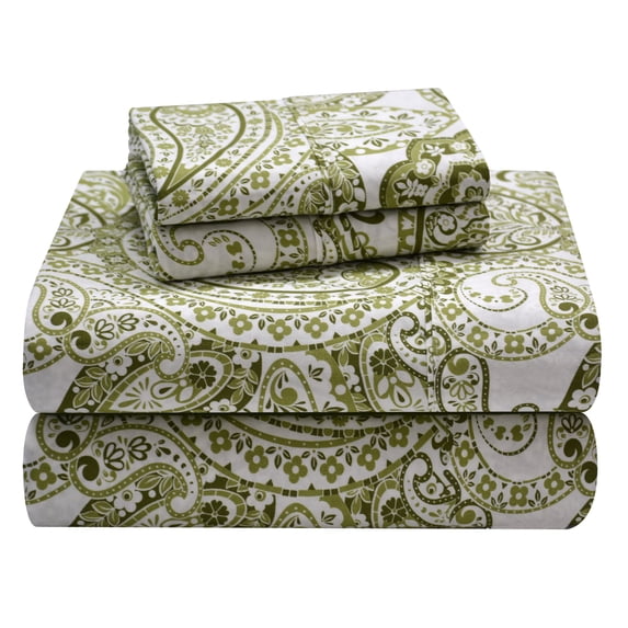 Pointehaven Cotton Boho Paisley Sheet Set Green King