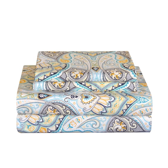 Pointehaven Cypress 200 Thread Count Printed Cotton Percale 3 pc Sheet Set, Twin Extra Long