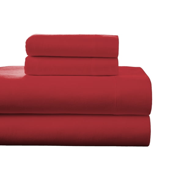 Pointehaven Flannel Deep Pocket Set with Oversized Flat Sheet, Full, Rococo Red