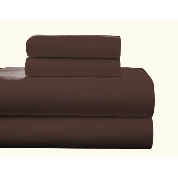 Pointehaven Flannel Deep Pocket Set with Oversized Flat Sheet, Twin Extra Long, Chestnut
