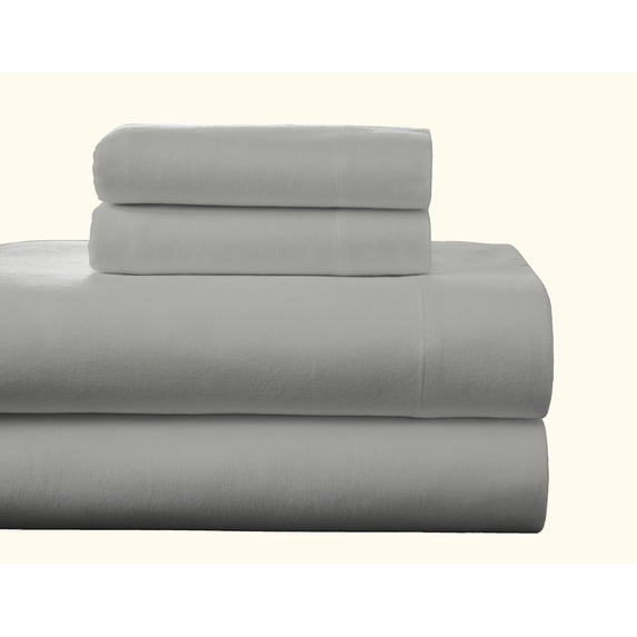 Pointehaven Flannel Deep Pocket Set with Oversized Flat Sheet, Twin Extra Long, Heather Grey