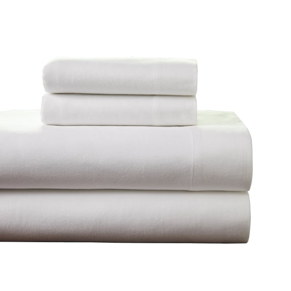 Pointehaven Flannel Deep Pocket Set with Oversized Flat Sheet, Twin Extra Long, White