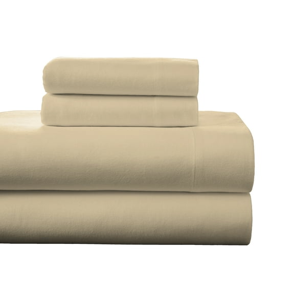 Pointehaven Flannel Deep Pocket Set with Oversized Flat Sheet, Twin, Marzipan