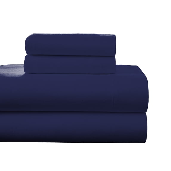 Pointehaven Flannel Deep Pocket Set with Oversized Flat Sheet, Twin, Navy