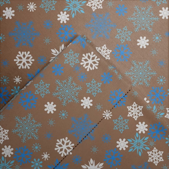 Pointehaven Heavy Weight 100% Cotton Snowflakes Brown Printed 170 GSM Flannel 4 pc Sheet Set, Full