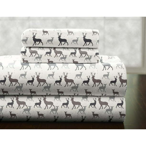 Pointehaven Heavy Weight Flannel Sheet Set, Queen, Autumn Deer