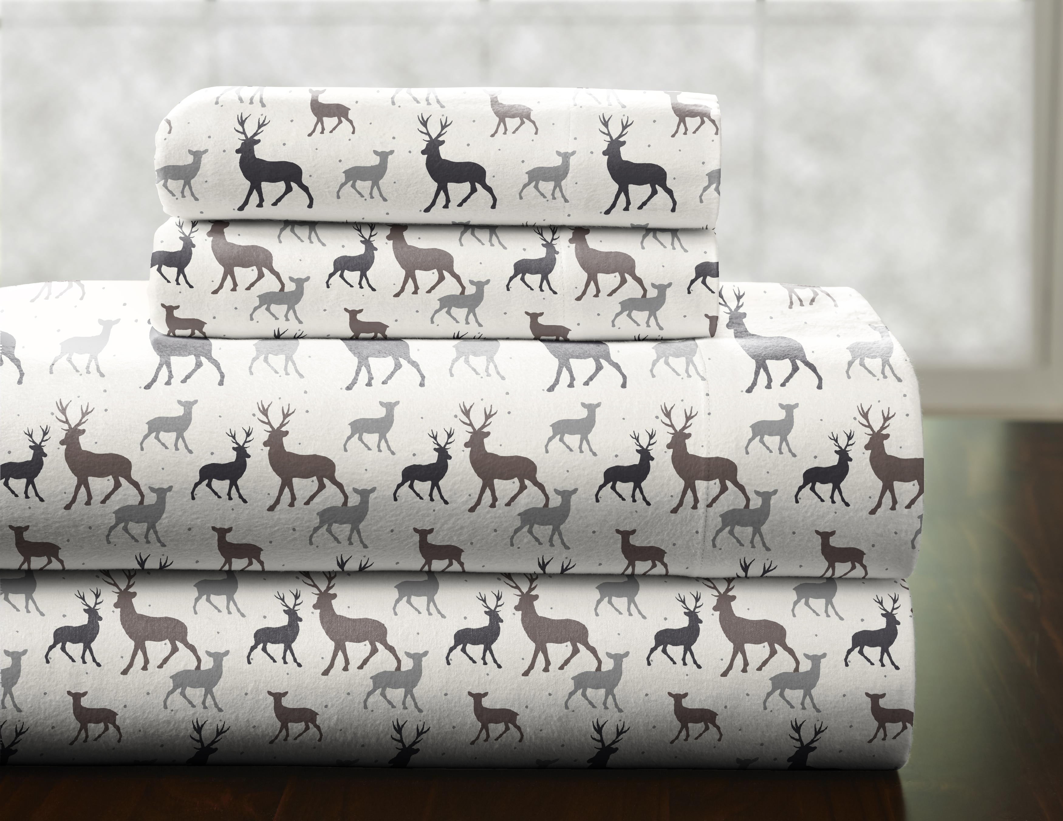 Pointehaven Heavy Weight Flannel Sheet Set, Twin, Autumn Deer - Walmart.com