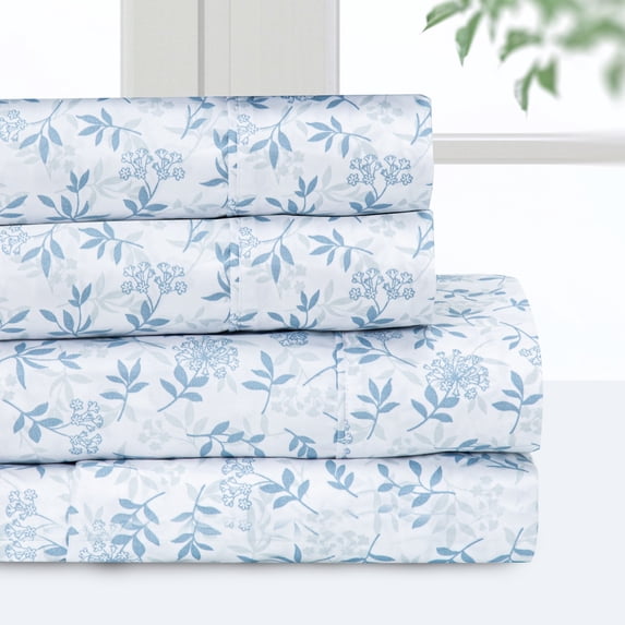 Pointehaven Microfiber Printed and Solid Luxury sized Sheet Set Twin Extra Long - Floral Vine