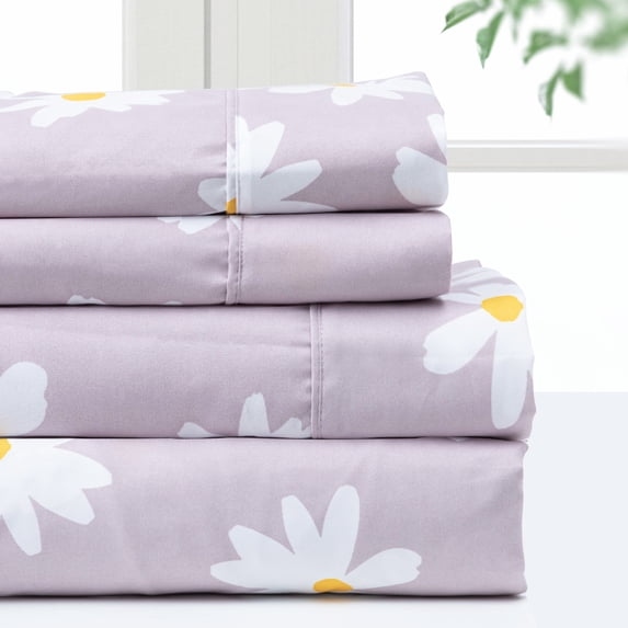 Pointehaven Microfiber Printed and Solid Luxury sized Sheet Set Daisy - Full