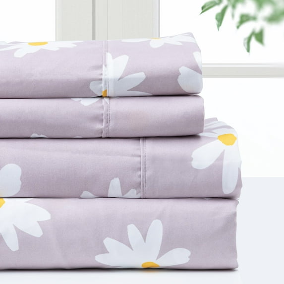 Pointehaven Microfiber Printed and Solid Luxury sized Sheet Set King - Daisy