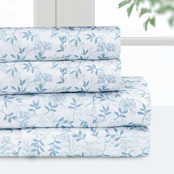 Pointehaven Microfiber Printed and Solid Luxury sized Sheet Set Queen - Floral Vine