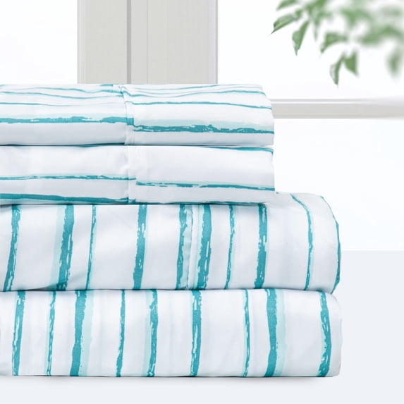 Pointehaven Microfiber Printed and Solid Luxury sized Sheet Set Twin Extra Long - Sea Stripes