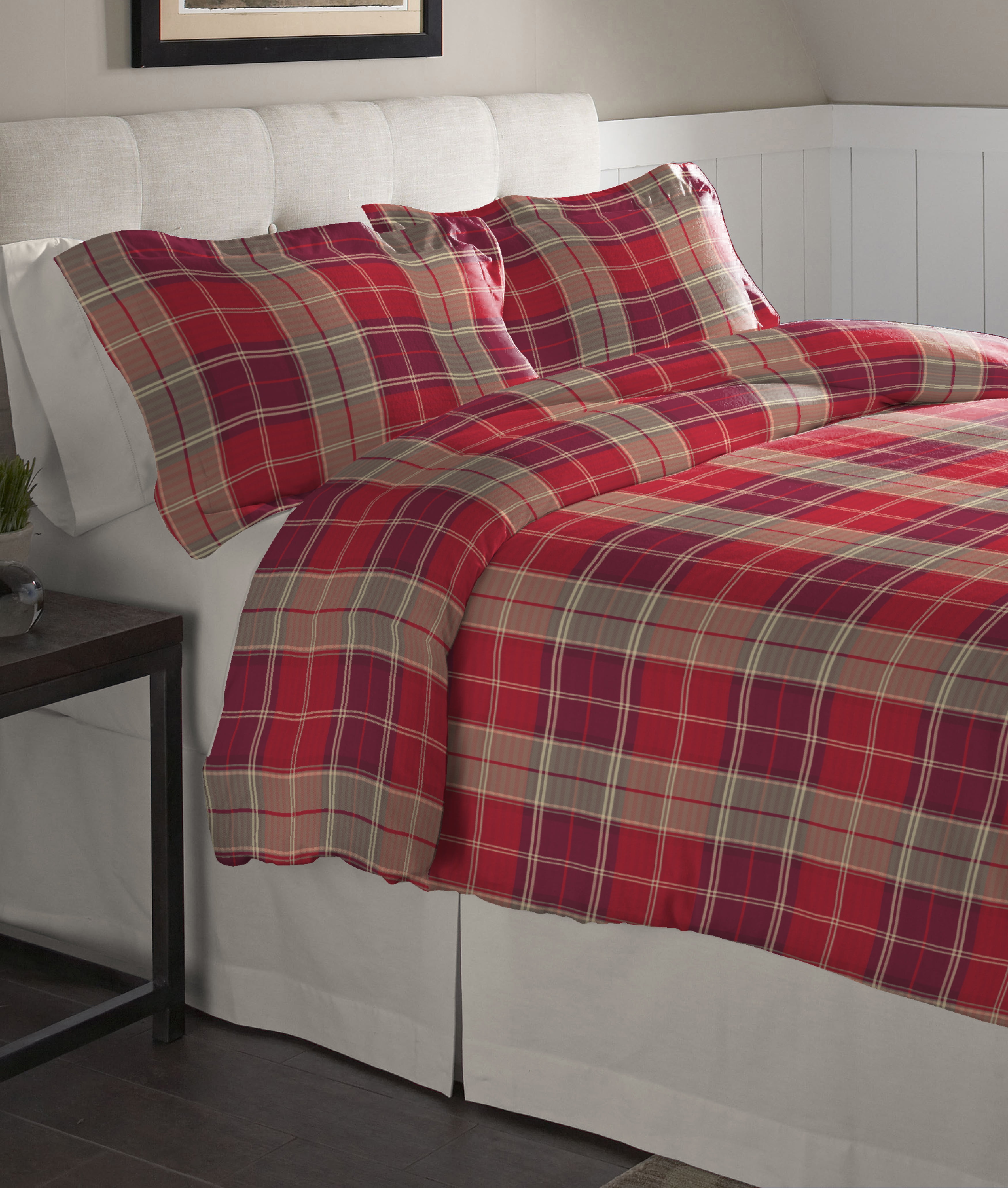 Twin Piedmont Plaid Cotton Flannel Reversible Sham Set