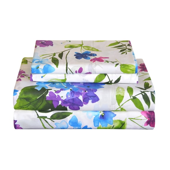 Pointehaven Primavera 200 Thread Count Printed Cotton Percale 4 pc Sheet Set, California King