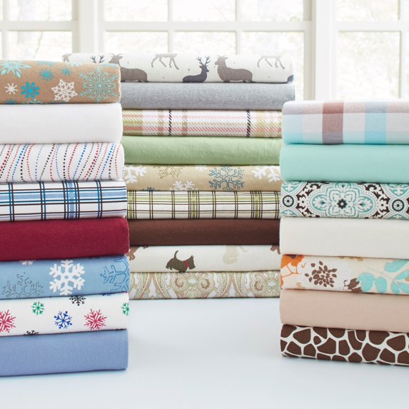 Pointehaven Solid or Print Cotton Heavyweight Flannel Bed Sheet Set Snow Flakes Tan Twin Nature, Striped