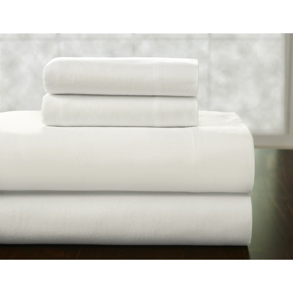 Pointehaven Solid or Print Cotton Heavyweight Flannel Bed Sheet Set White Queen Striped, Solid Color
