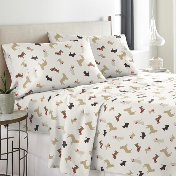 Pointehaven Solid or Print Cotton Heavyweight Flannel Bed Sheet Set Winter Dogs Twin Flannel Animal Print, Striped