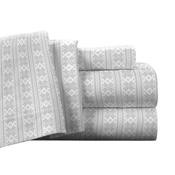 Pointehaven Superior Weight 175 GSM 100% Cotton Fairisle Printed Flannel Deep Pocket 4 pc Sheet Set, King