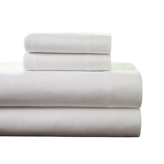 Pointehaven Superior Weight 175 GSM 100% Cotton White Solid Flannel Deep Pocket 4 pc Sheet Set, Queen