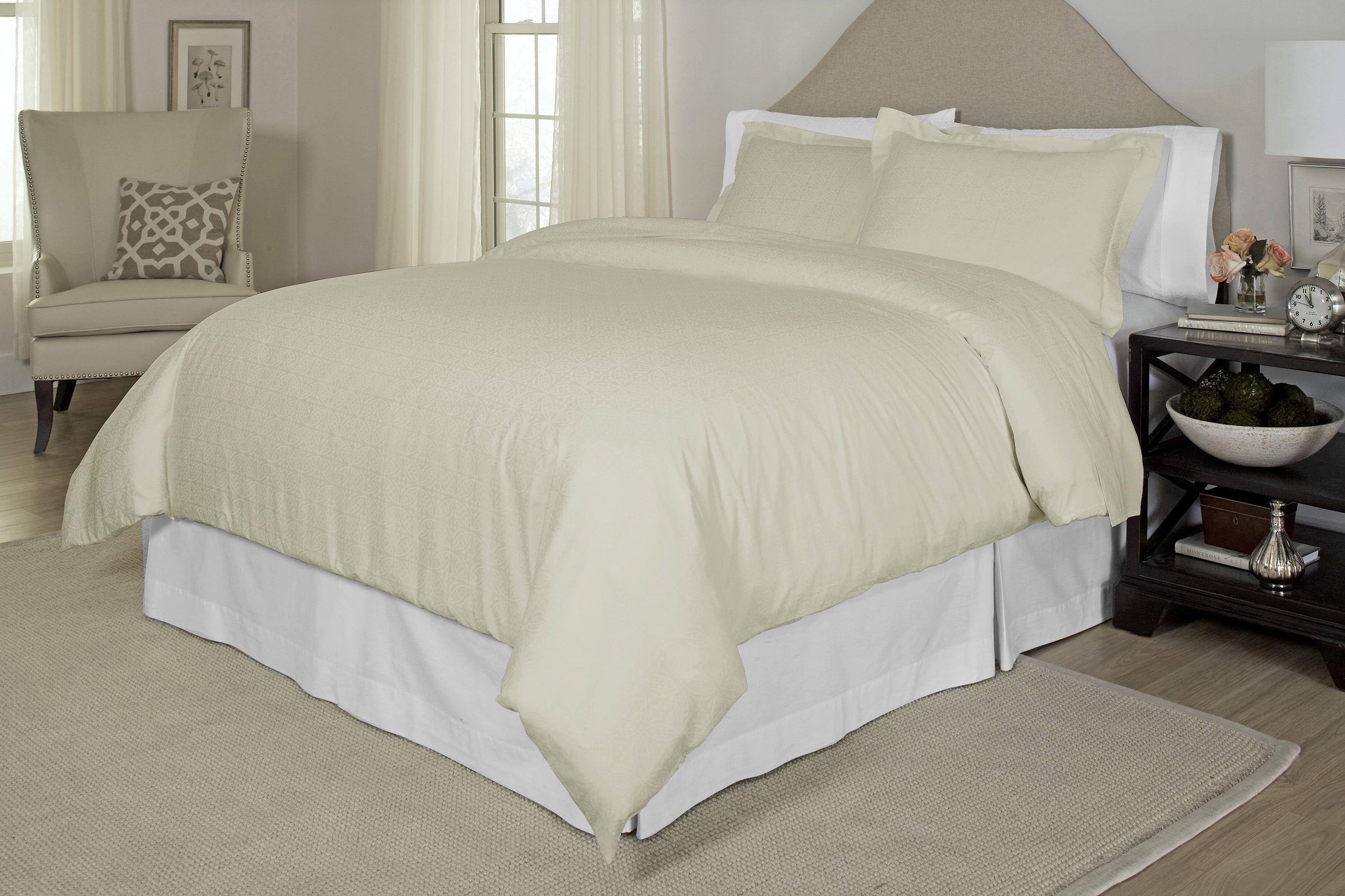 Bone Cotton Full/Queen Duvet Cover Set with Pillow Shams