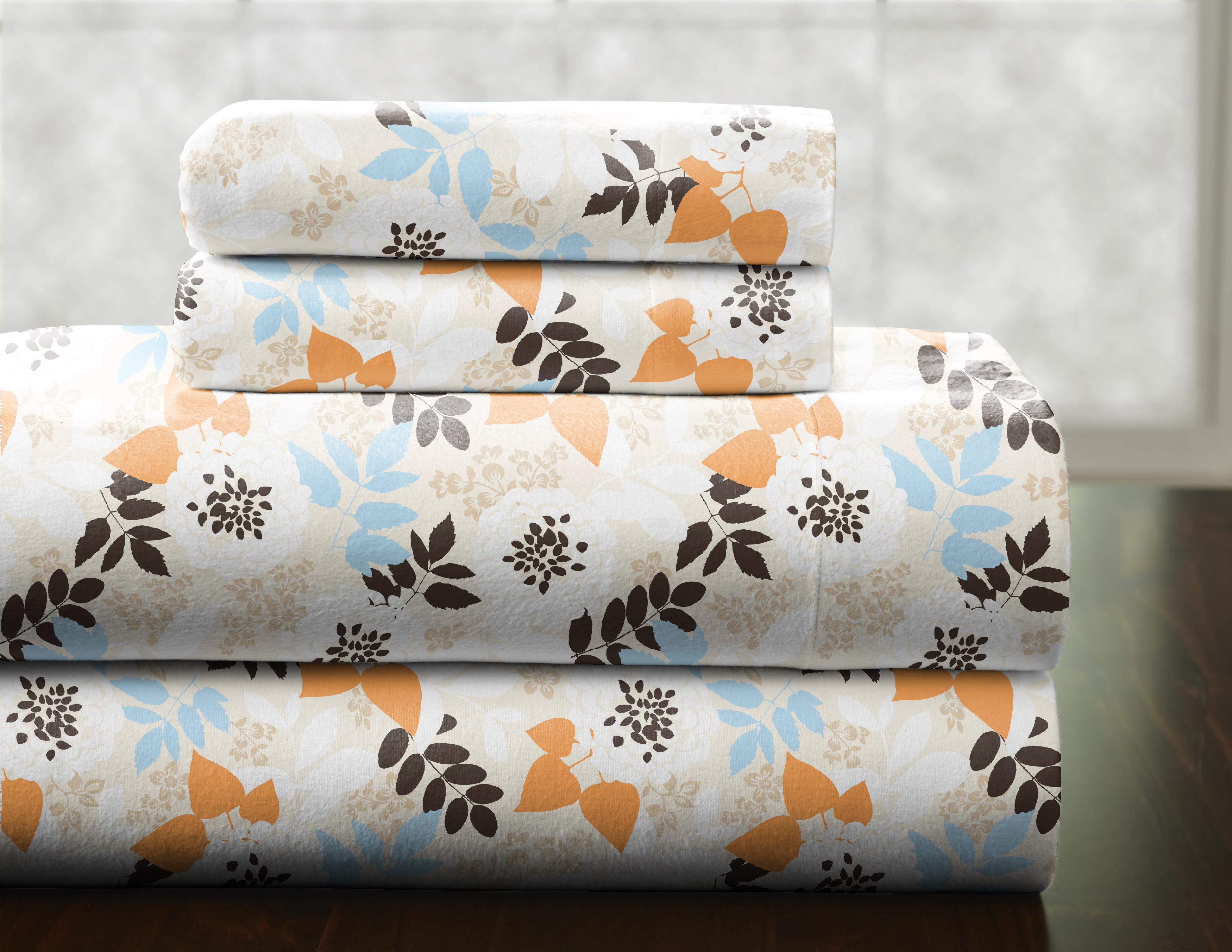 Full Size Organic Cotton Flannel Plaid Sheet Set in Blue and Orange
