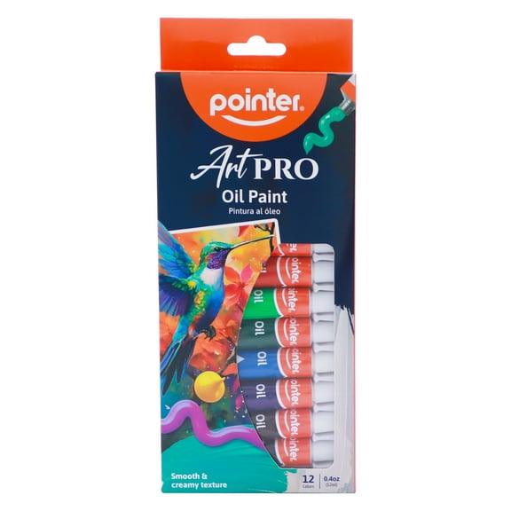 Pointer Art PRO 12-Color Oil Paint Set, Smooth & Creamy Texture, 12ml Tubes