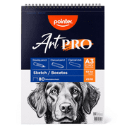 Pointer Art PRO Sketch Pad, A3 11.7"x16.5", 68lb 100Gsm, 80 Sheets, Spiral Bound