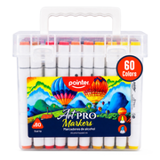 Pointer Art Pro Dual Tip Alcohol-Based Markers, Chisel and Fine Point, Assorted Colors, 60 Count 1 pack
